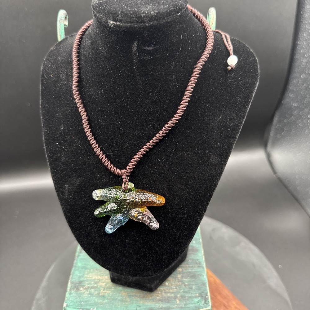Handmade Macrame Necklace with Large Multicolor Glass Bead Boho Chic Statement